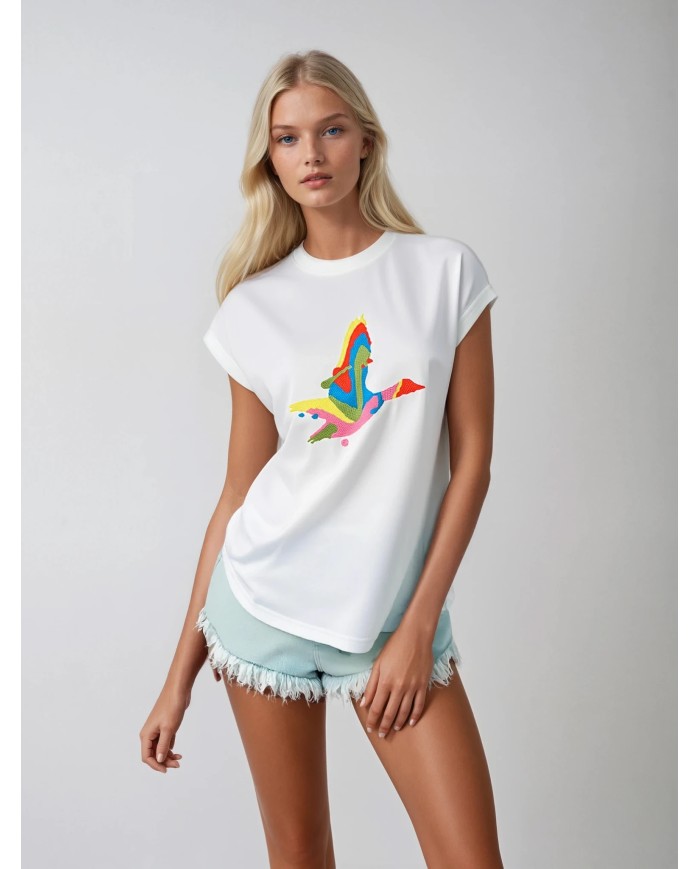 Triko Nakış İşlemeli Kupra Modal T-Shirt