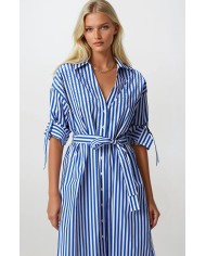 Taş İşlemeli Apoletli Midi Elbise