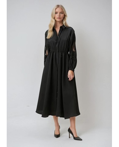 Kolu Dantel İşlemeli Maxi Elbise