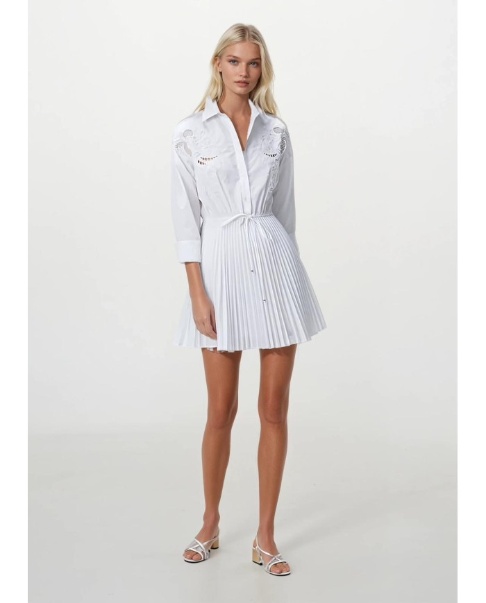 Dantel Nakış ve Boncuk İşlemeli Pliseli Elbise