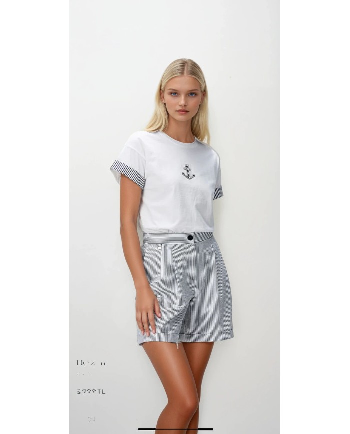 Çapa Taş İşlemeli T-Shirt