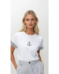 Çapa Taş İşlemeli T-Shirt