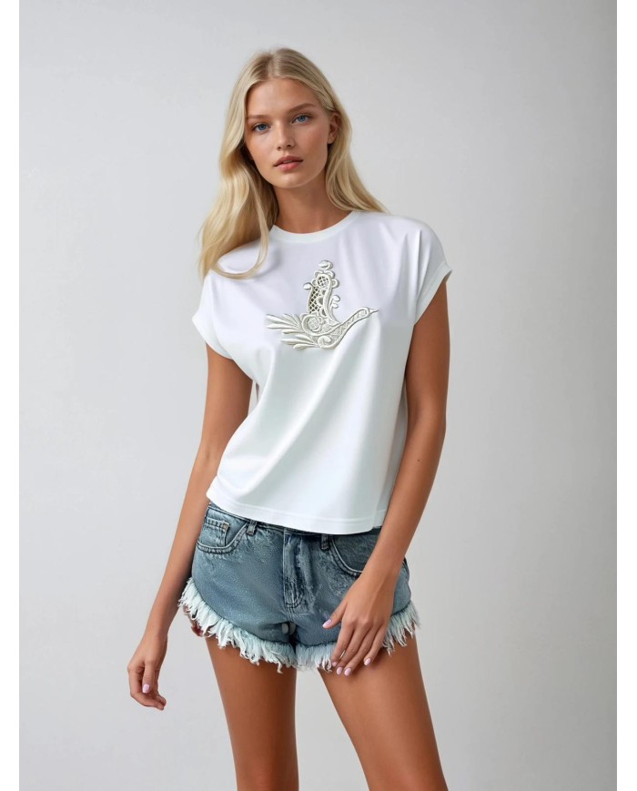 Oyma Nakış İşlemeli Kupra Modal T-Shirt