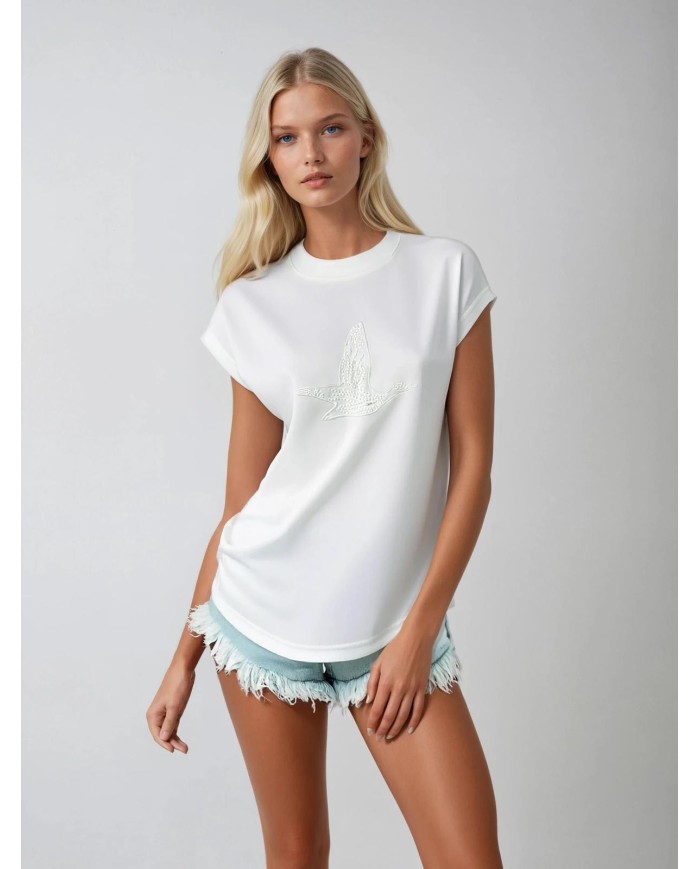 Pul ve Nakış İşleme Kupra Modal T-Shirt