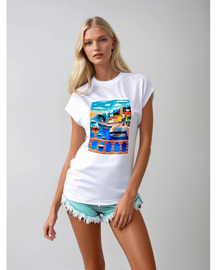 Taş İşleme ve Manzara DTF Baskılı T-Shirt