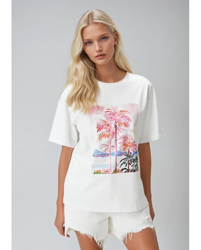 Palmiye Baskı ve Taş İşleme T-Shirt