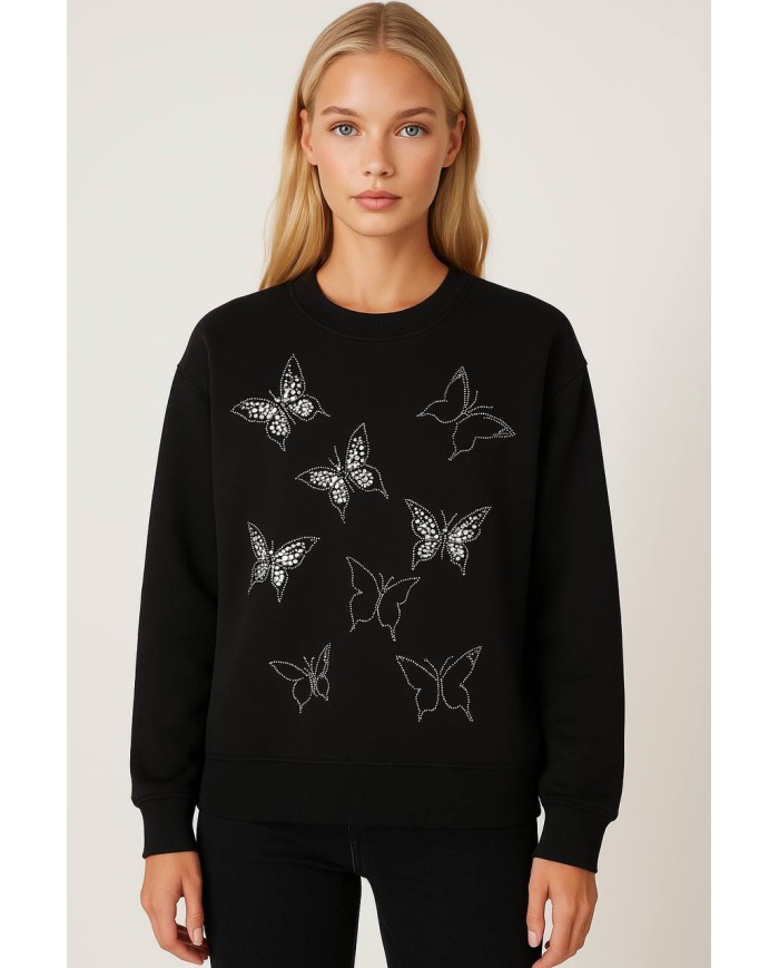 Kelebek Taş İşleme Sweatshirt