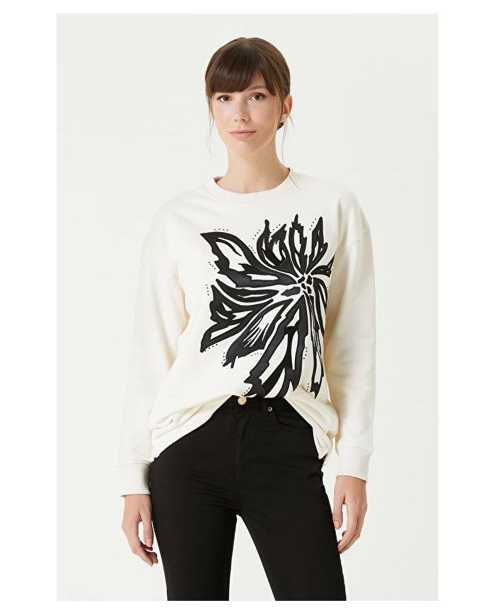 Deri Yaprak Motifli Sweatshirt