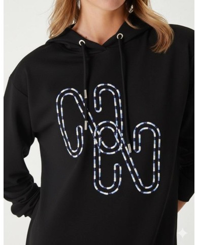 Kapüşonlu Nakışlı Sweatshirt