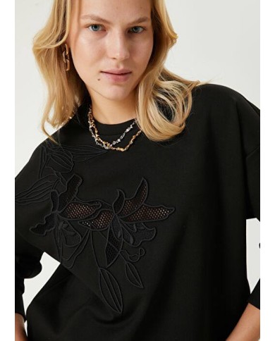 Lilyum Çiçek Dantelli Sweatshirt