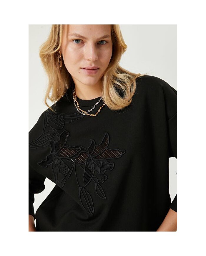 Lilyum Çiçek Dantelli Sweatshirt