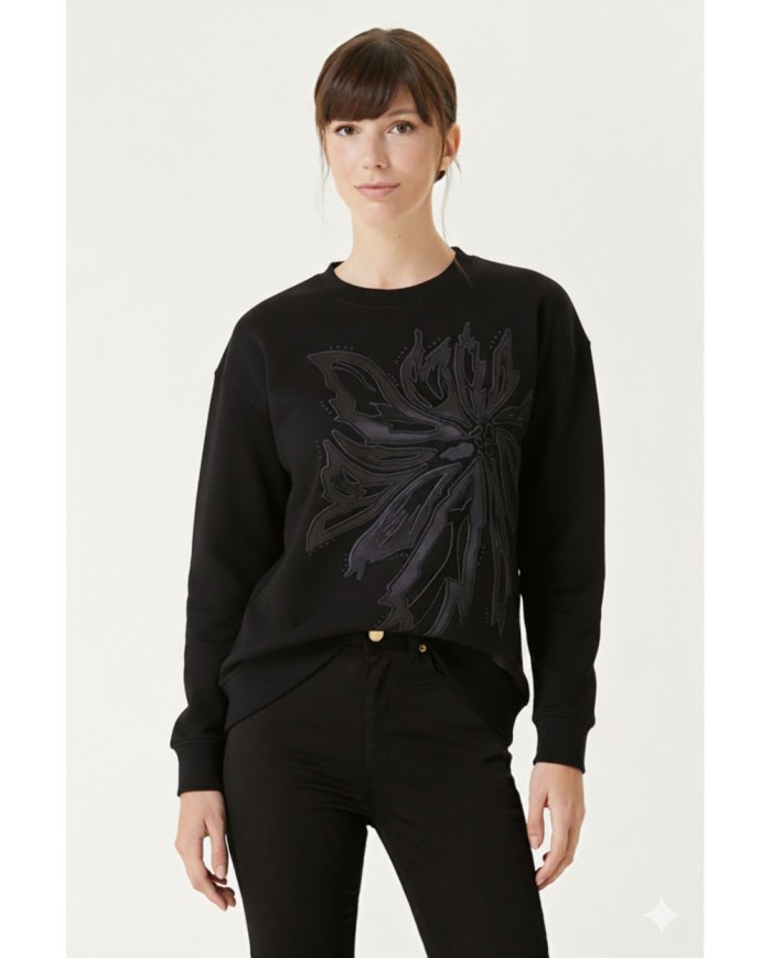 Deri Yaprak Motifli Sweatshirt