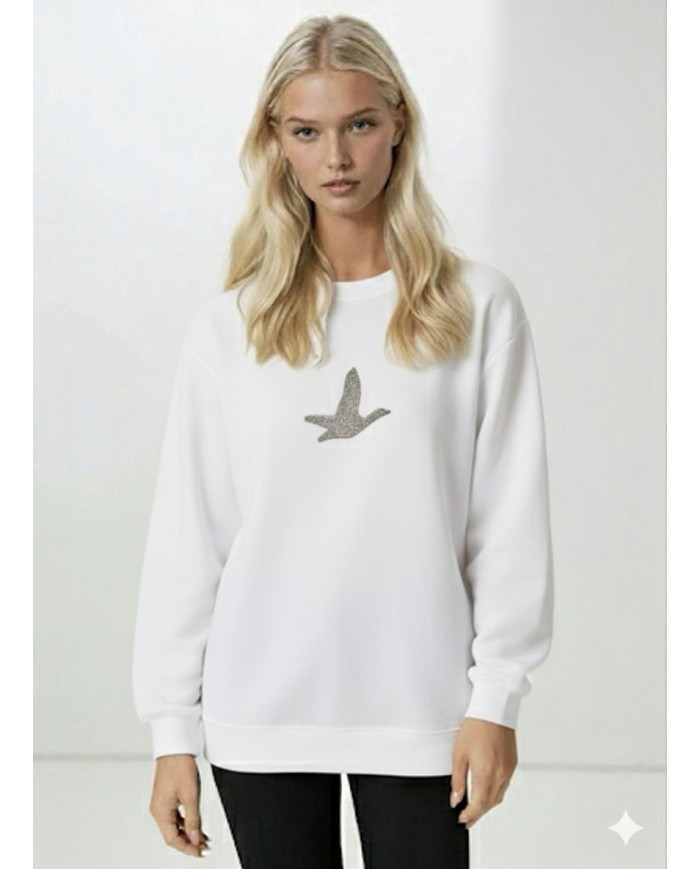 Taş Baskı Orta Kaz Motifli Sweatshirt