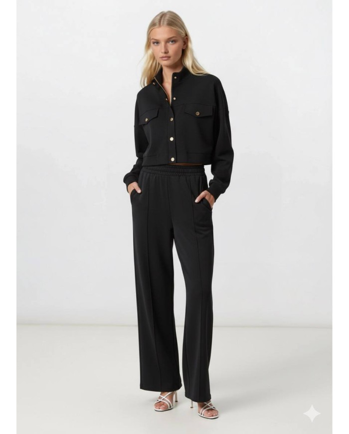 Düğmeli ve Fermuarlı Crop Eşofman Takım