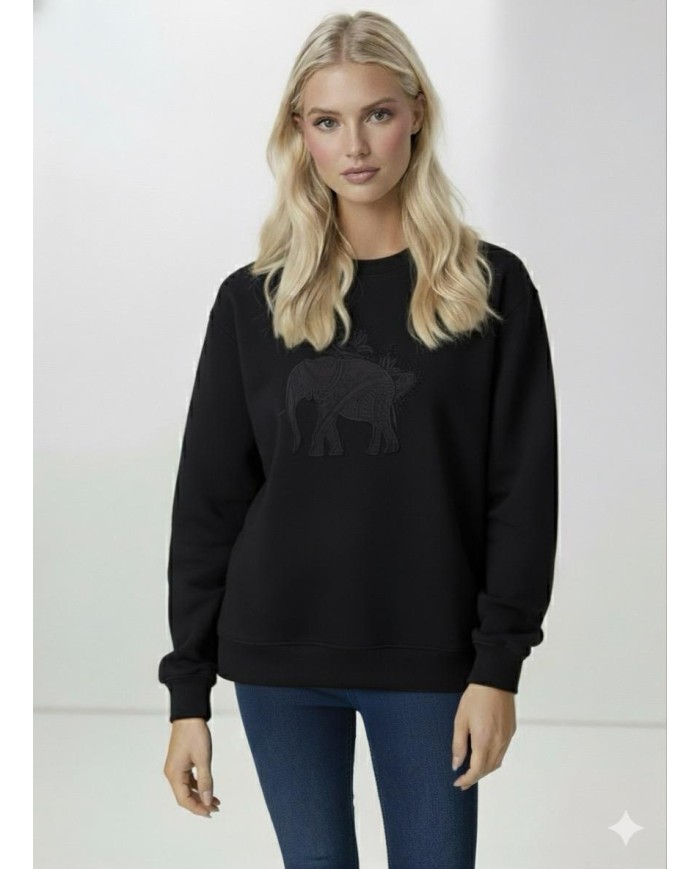 Fil Motifli ve Taş Baskılı Sweatshirt