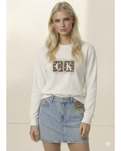 Taş Baskı Leopar Desenli Sweatshirt