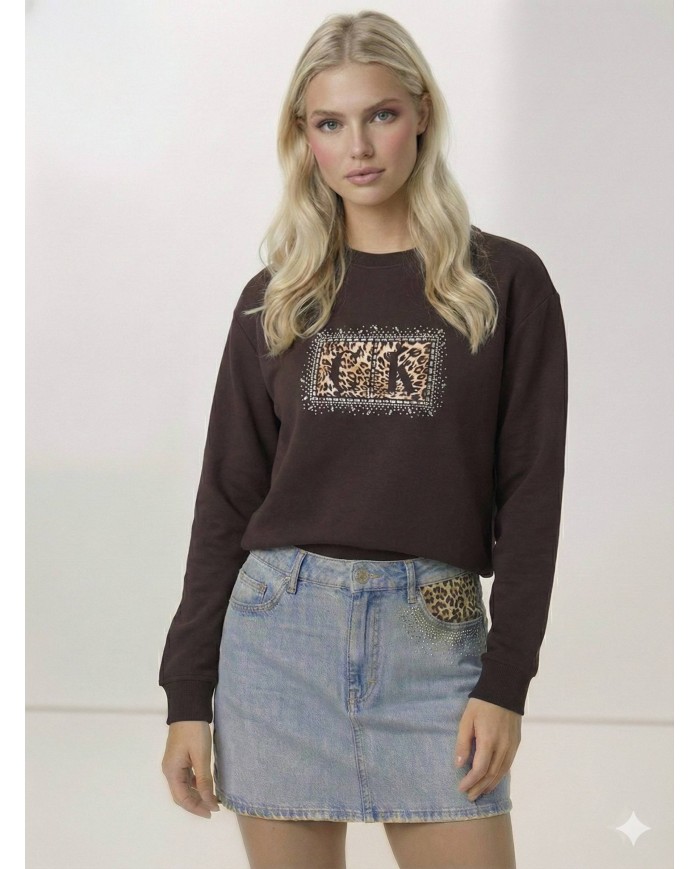 Taş Baskı Leopar Desenli Sweatshirt