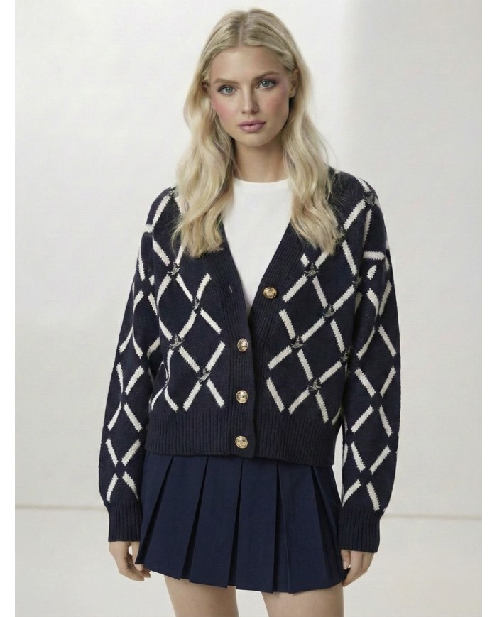 Baklava Motifli Gerçek Yün Triko Hırka