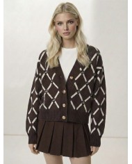 Baklava Motifli Gerçek Yün Triko Hırka