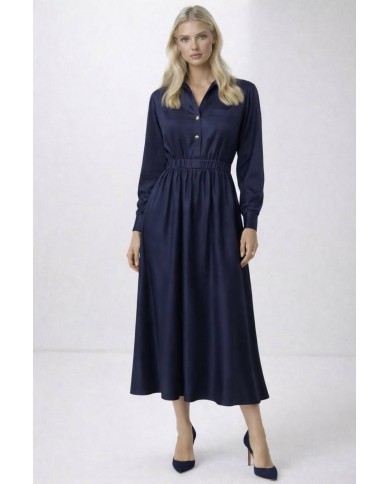 Belden Lastikli Midi Gömlek Elbise