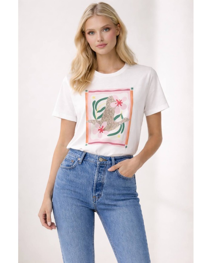 Hotfix Taş İşleme Çiçek Detaylı T-Shirt