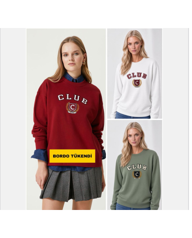 Club Motifli Nakışlı Sweatshirt