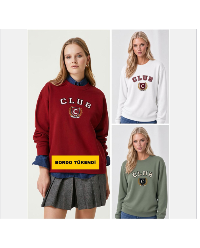 Club Motifli Nakışlı Sweatshirt