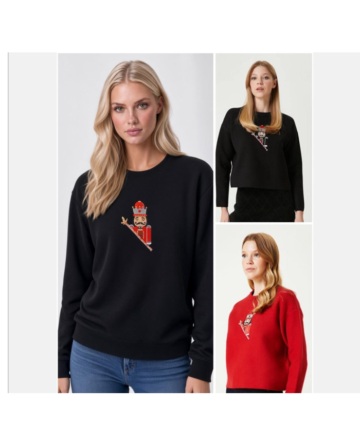 Kurşun Asker Motifli Taşlı Nakışlı Sweatshirt