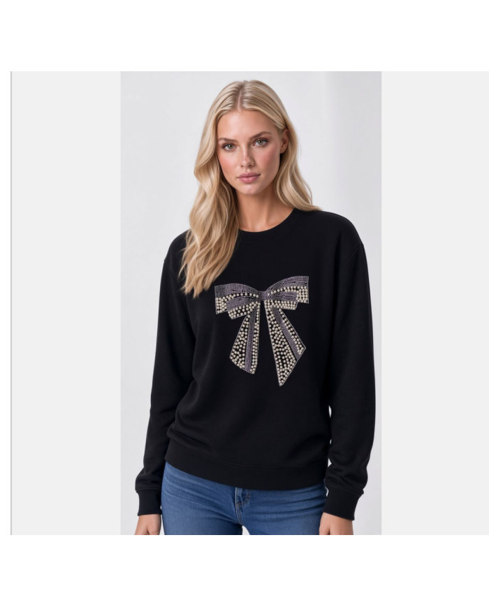 Çakma Taşlı ve İncili Fiyonk Sweatshirt