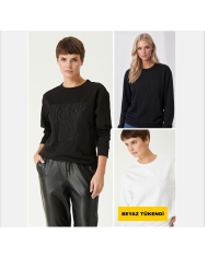 Çakma Taşlı ve İncili Fiyonk Sweatshirt
