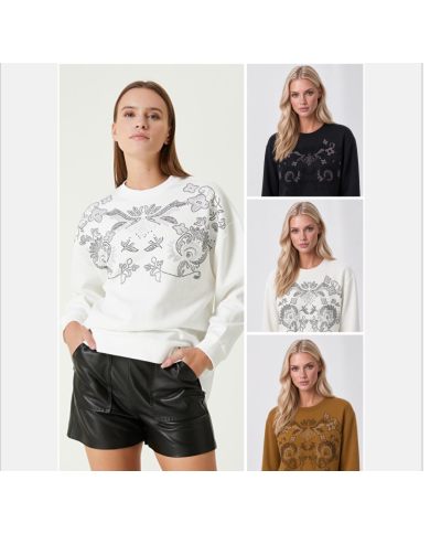 Taş Baskılı Yaprak Sarmaşığı Sweatshirt