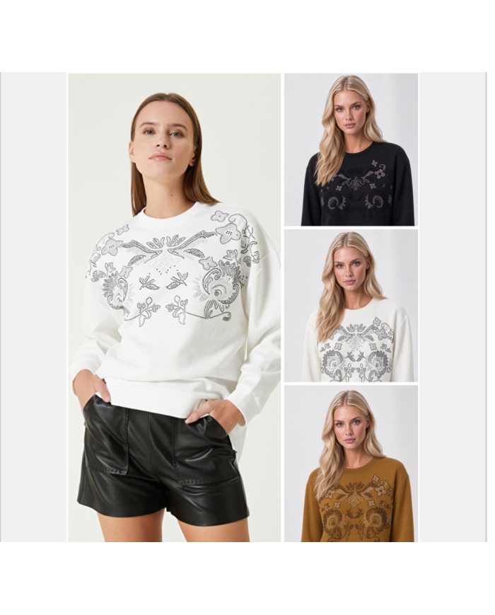 Taş Baskılı Yaprak Sarmaşığı Sweatshirt