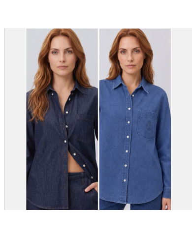 Zambak Armalı Uzun Kollu Tencel Denim Kumaş Kadın Gömlek