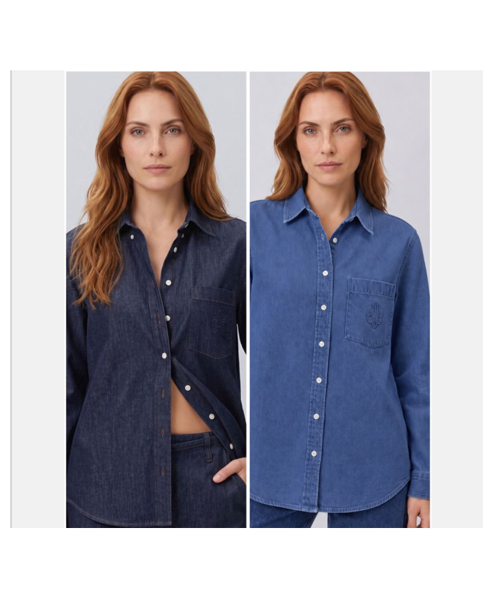 Zambak Armalı Uzun Kollu Tencel Denim Kumaş Kadın Gömlek